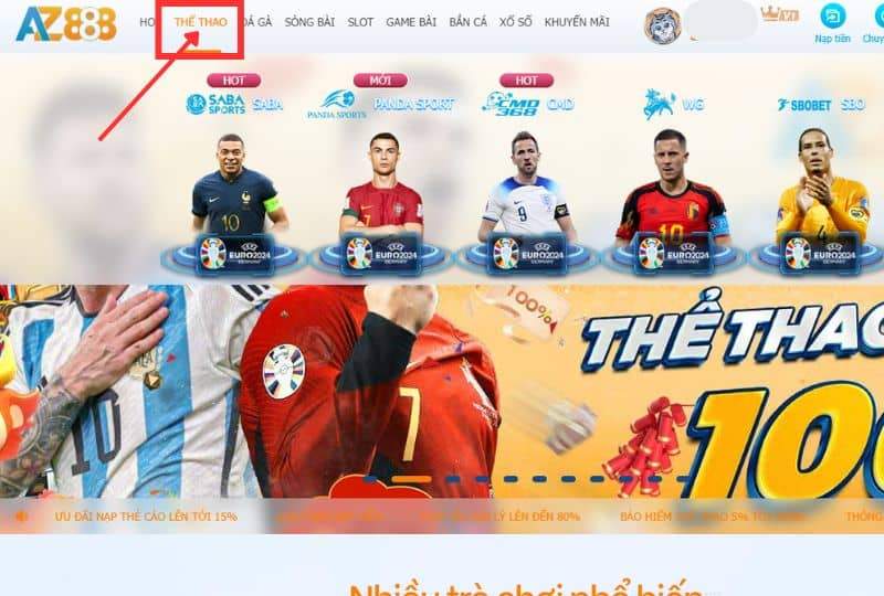 Vào mục thể thao và chọn sảnh chơi