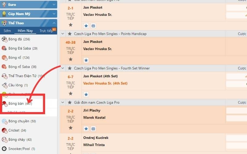 Tại sảnh cá cược thể thao chọn “Bóng bàn” Tại sảnh cá cược thể thao chọn “Bóng bàn”