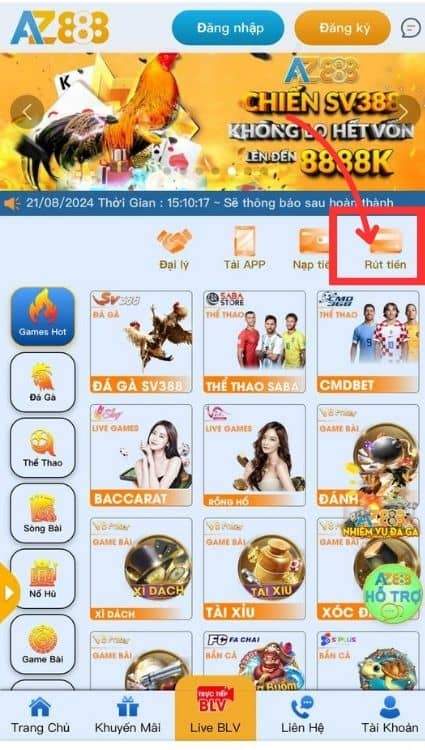 Đăng nhập tài khoản và chọn “Rút tiền” Đăng nhập tài khoản và chọn “Rút tiền”