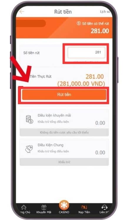 Nhập số tiền muốn rút Nhập số tiền muốn rút