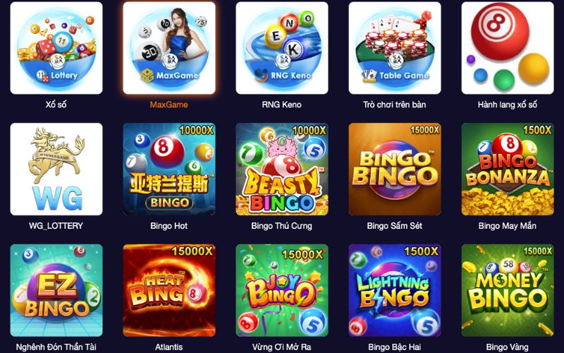 Danh mục xổ số và chọn sảnh chơi